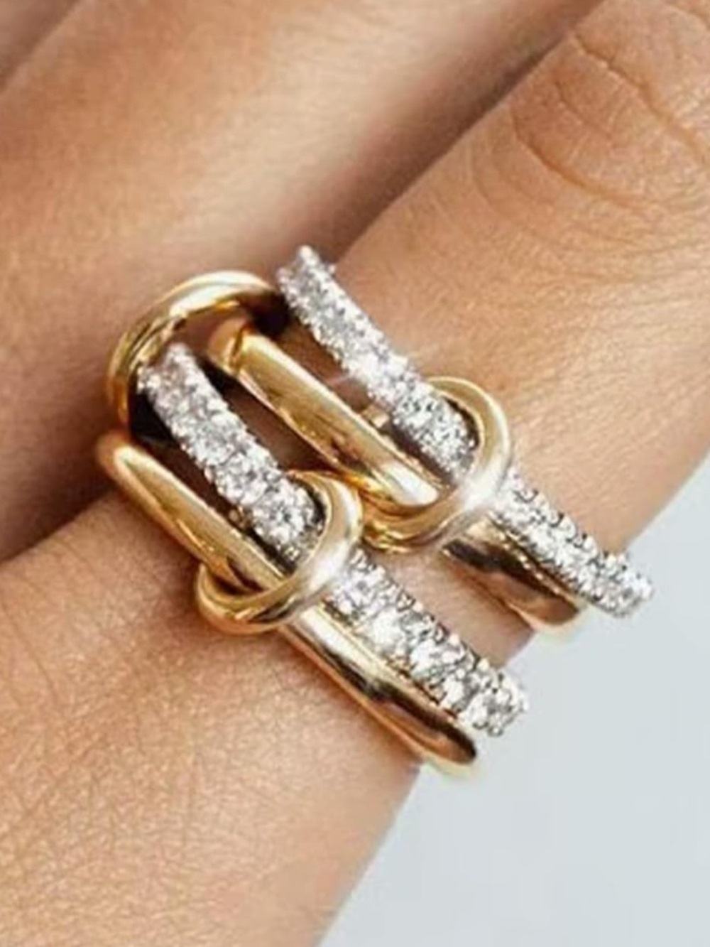 Gold and Silver Pavé Link Statement Ring
